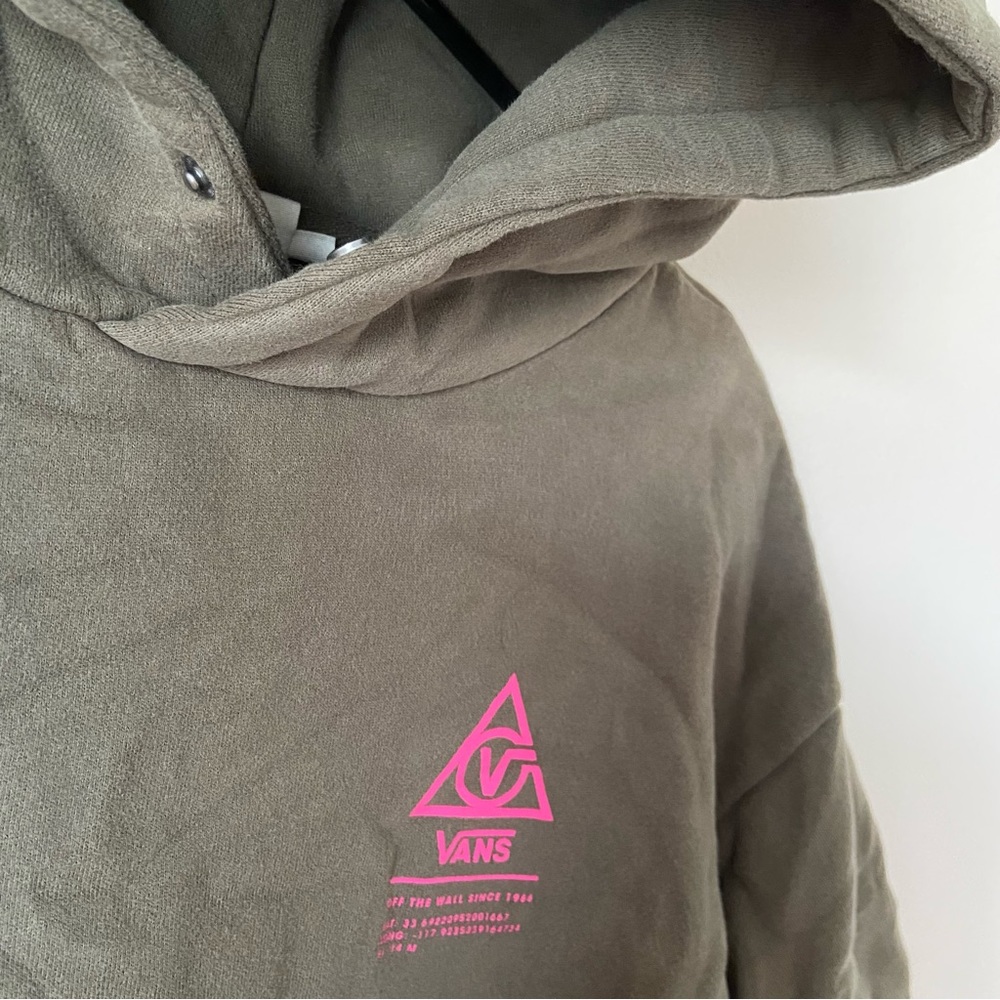 Vans | Women’s Green Sweatshirt Top Pullover Hoodie Pink Logo Casual Comfy Fall - Picture 4 of 6